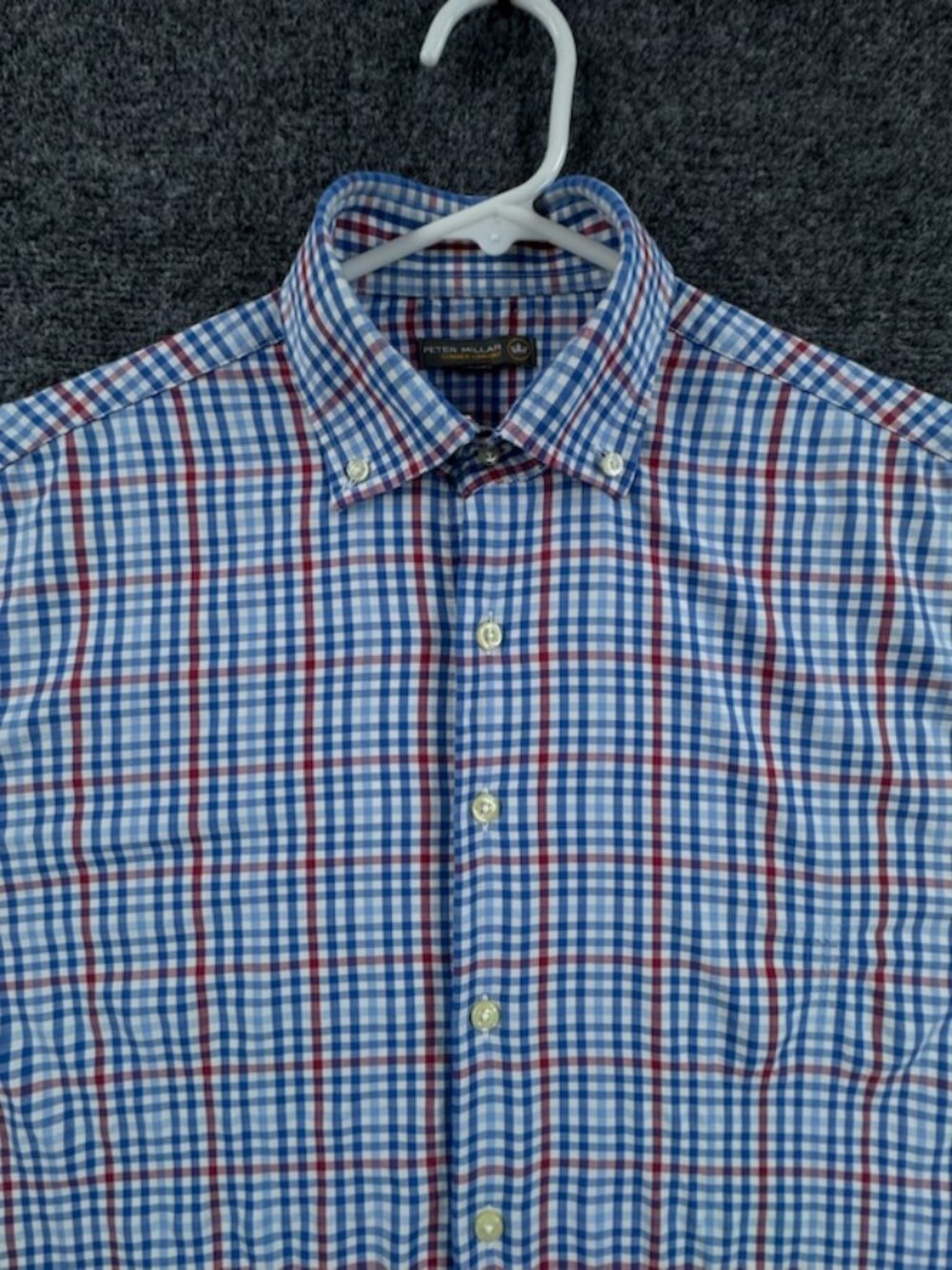 Peter Millar Nylon Spandex Check Blue Summer Comfort Mens Large Button-Down